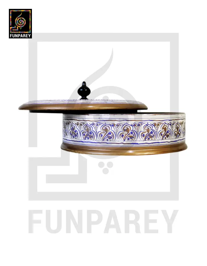 Wooden Candy Bowl 6″ with Nakshi Art Flat Surface White