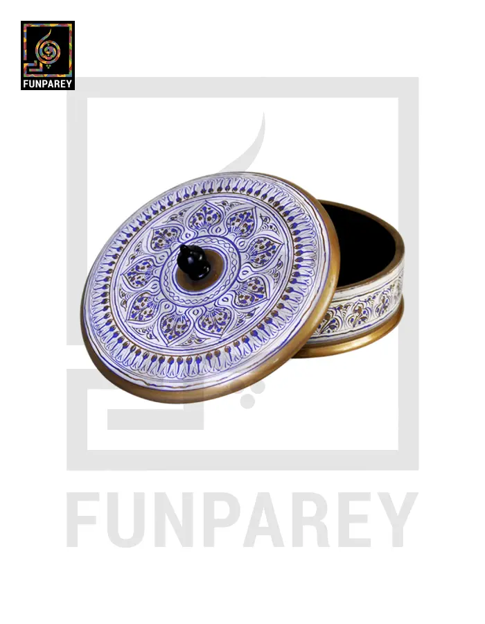 Wooden Candy Bowl 6″ with Nakshi Art Flat Surface White