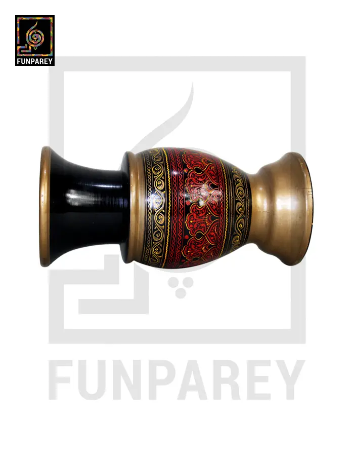 Wooden Flower Pot With Nakshi Art – 9″ Red And Gold