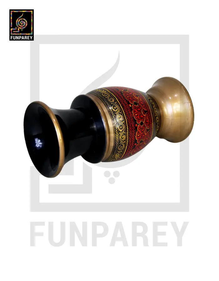 Wooden Flower Pot With Nakshi Art – 9″ Red And Gold