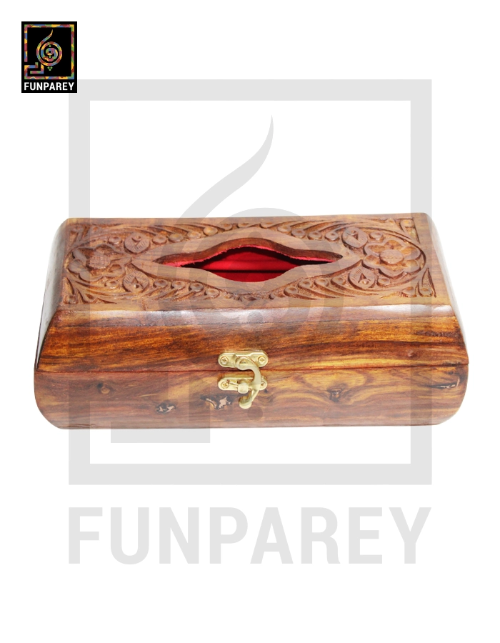 Hand Carved Wooden Ideal Slim Tissue Box - Rounded Sides