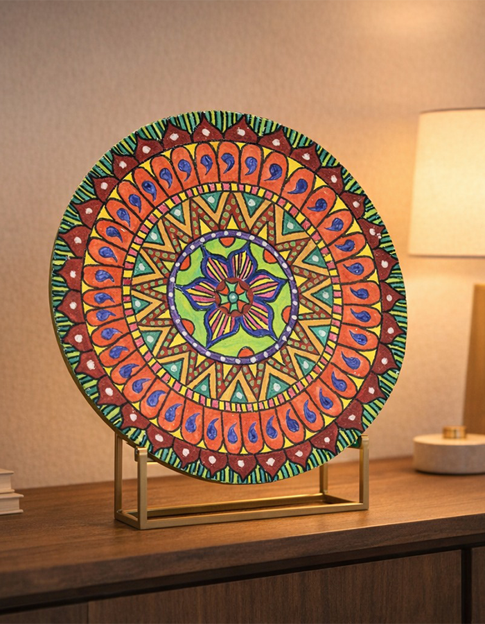 Zentangle Art Handmade Round Acrylic Painting "Coterie"
