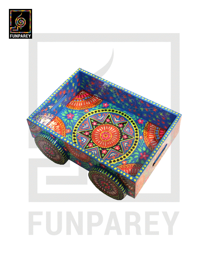 Truck Art Wooden Serving Tray on Wheels