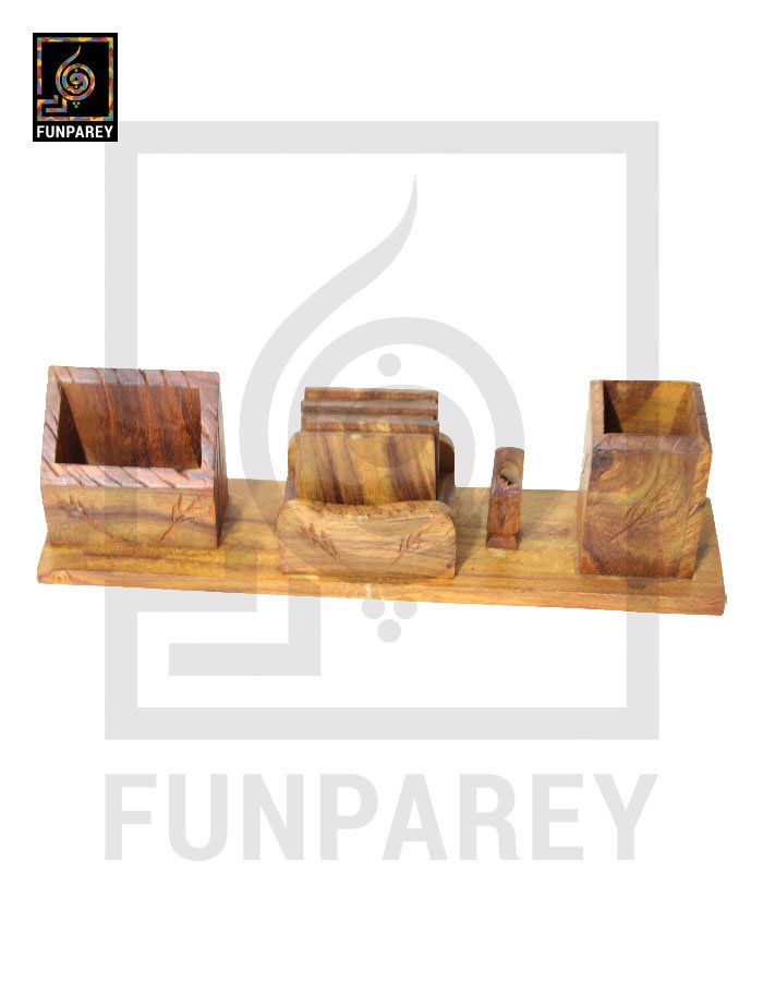 Hand Carved Wooden Desk Organizer