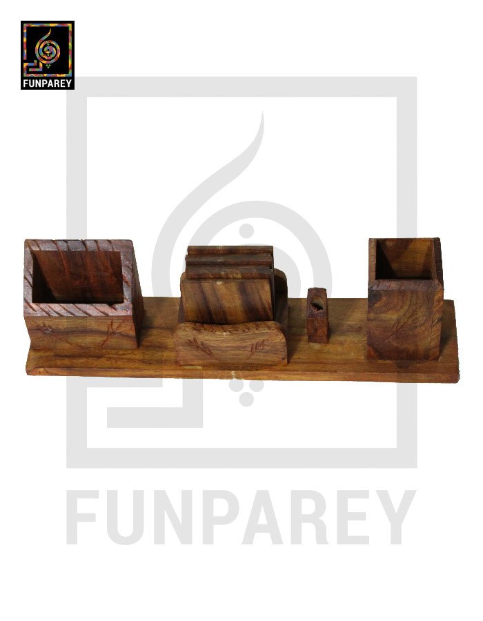 Hand Carved Wooden Desk Organizer