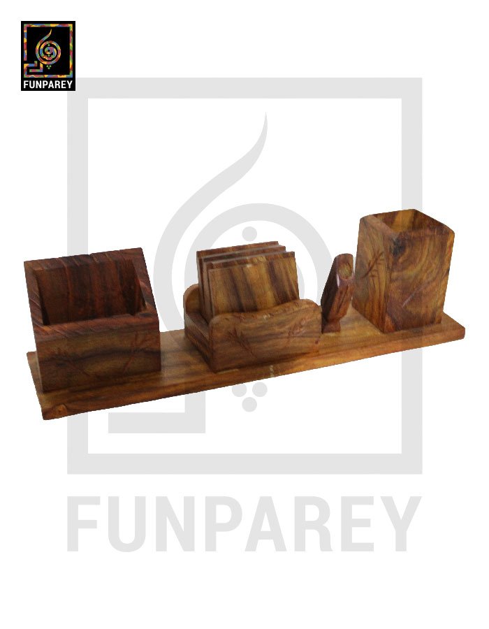 Hand Carved Wooden Desk Organizer