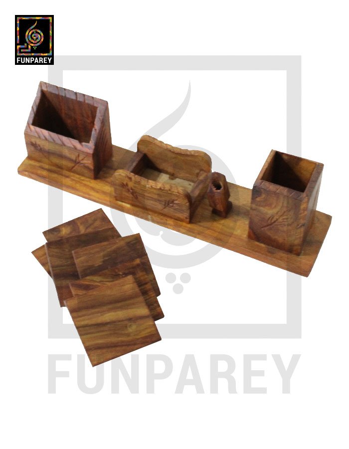 Hand Carved Wooden Desk Organizer