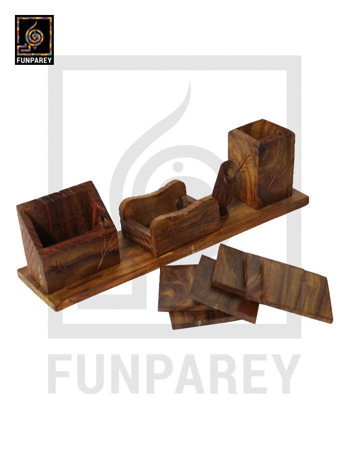 Hand Carved Wooden Desk Organizer