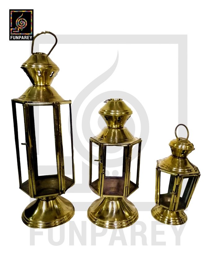 Handmade Brass Candle Lantern Set (3 Pieces)