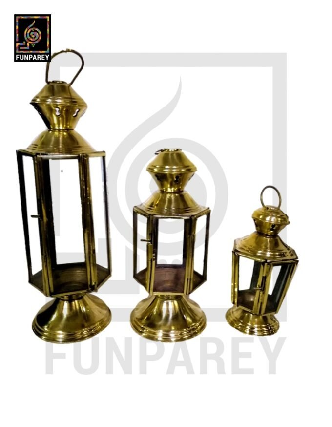 Handmade Brass Candle Lantern Set (3 Pieces)