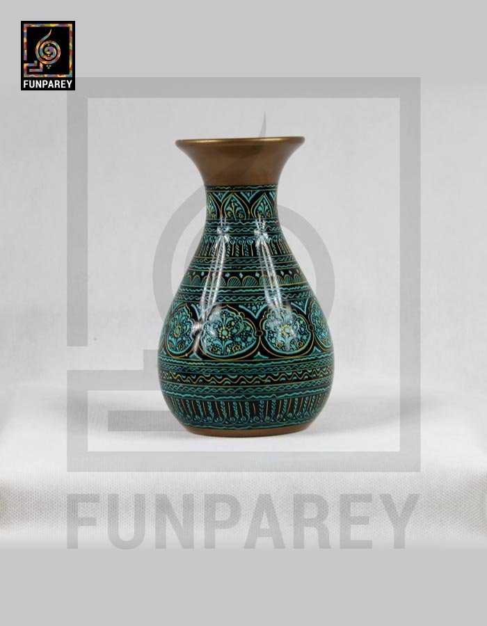 Wooden Vase Pear Shaped with Nakshi Art green