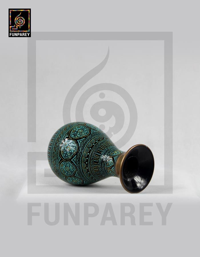 Wooden Vase Pear Shaped with Nakshi Art green
