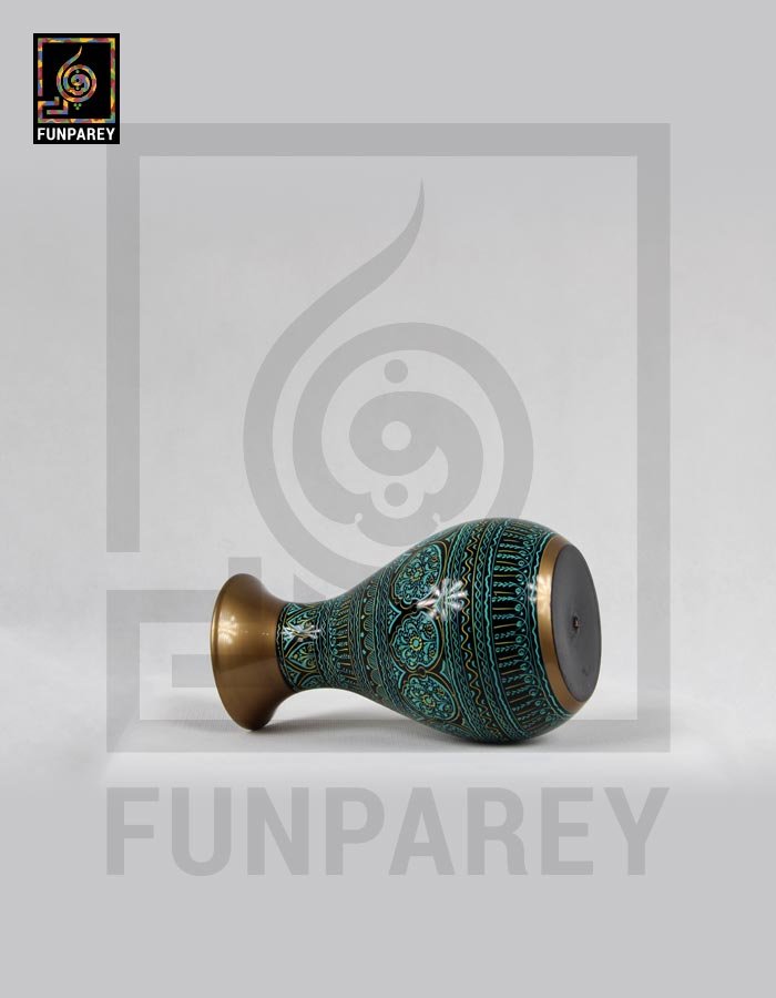 Wooden Vase Pear Shaped with Nakshi Art green