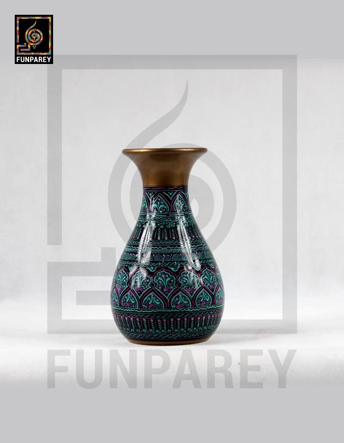 Wooden Vase Pear Shaped with Nakshi Art green
