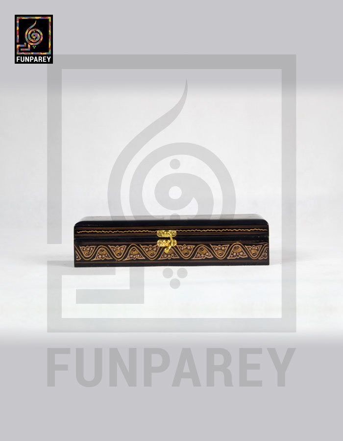 Wooden Stationery Box Slim With Lacquer Art GLODEN