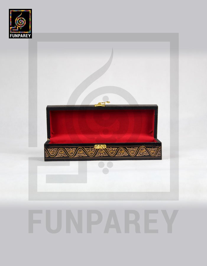 Wooden Stationery Box Slim With Lacquer Art GLODEN