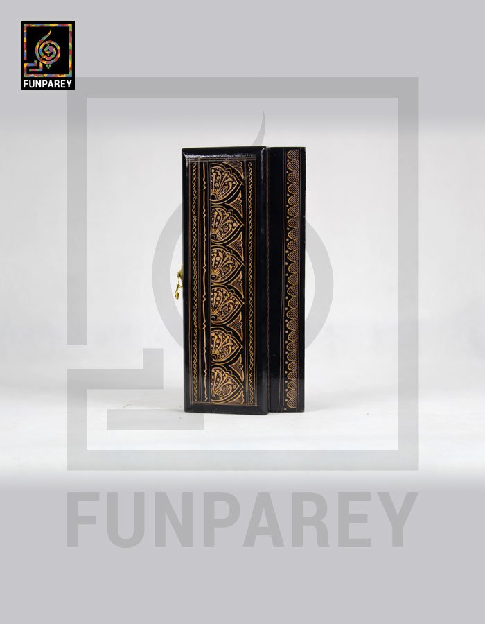 Wooden Stationery Box Slim With Lacquer Art GLODEN