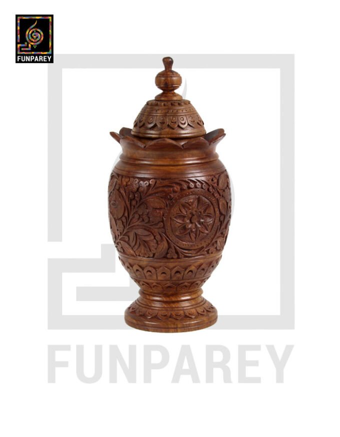Hand Carved Wooden Jar 12″ With Collar
