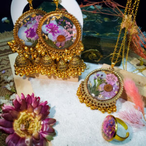 Nazm-e-Gullrung Pendant and Earrings Set with Matching Ring