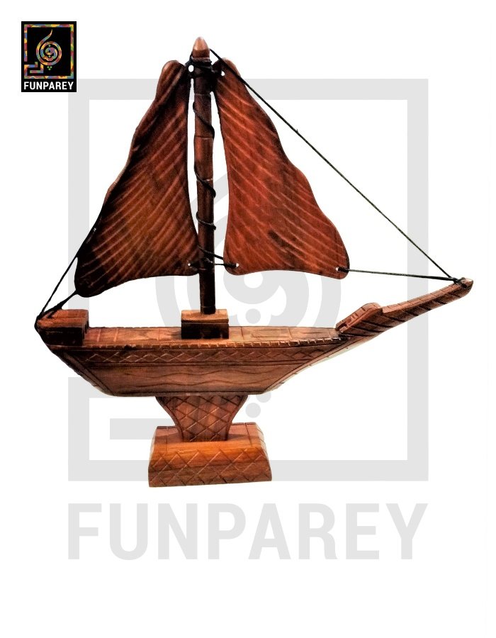 Handmade Wooden Sail Boat Model 10″