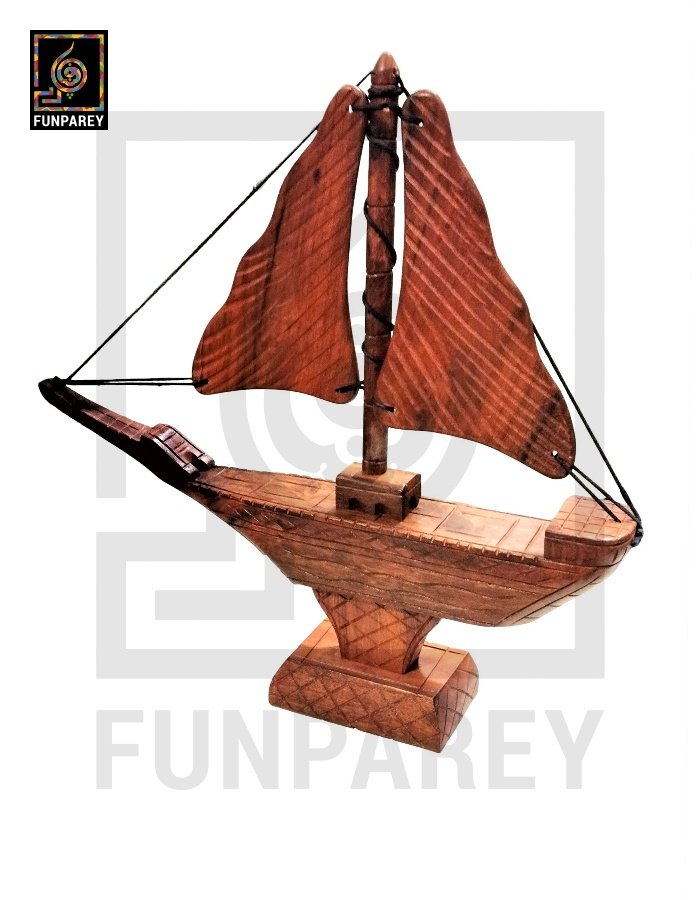 Handmade Wooden Sail Boat Model 10″