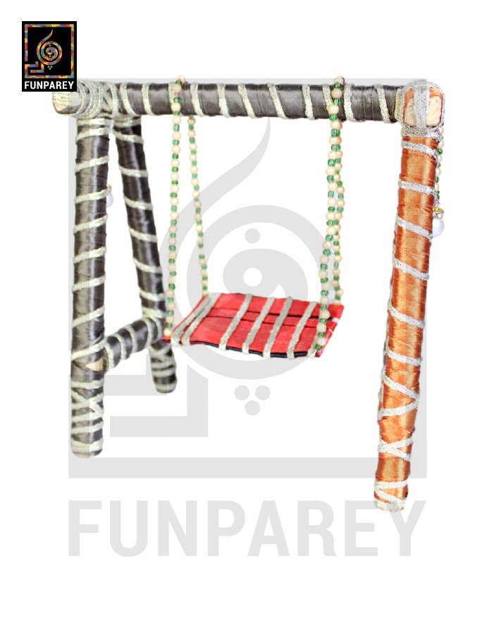 Wooden Multicolor Decorative Jhoola / Embroidered Miniature Swing