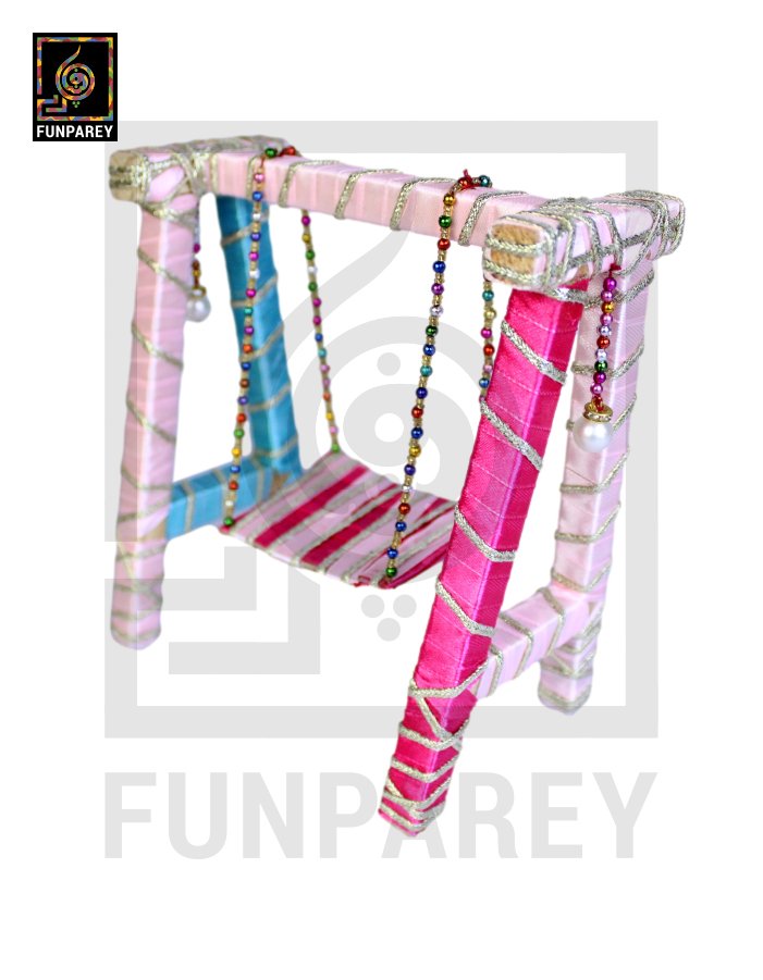 Wooden Multicolor Decorative Jhoola / Embroidered Miniature Swing