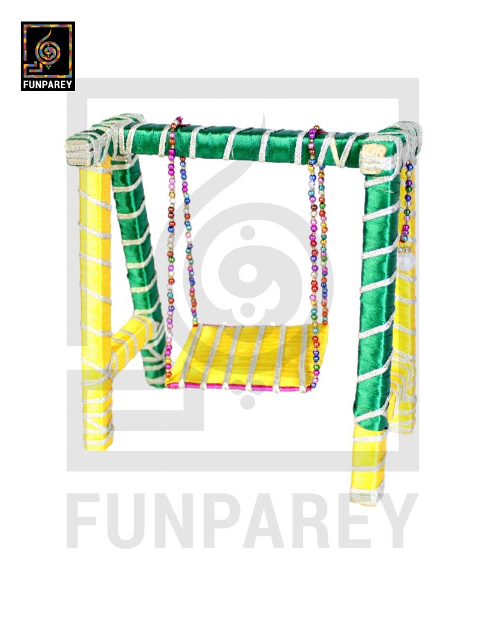 Wooden Multicolor Decorative Jhoola / Embroidered Miniature Swing