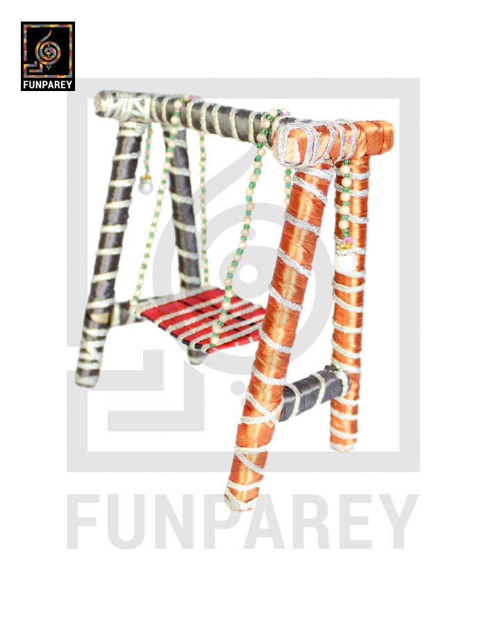 Wooden Multicolor Decorative Jhoola / Embroidered Miniature Swing