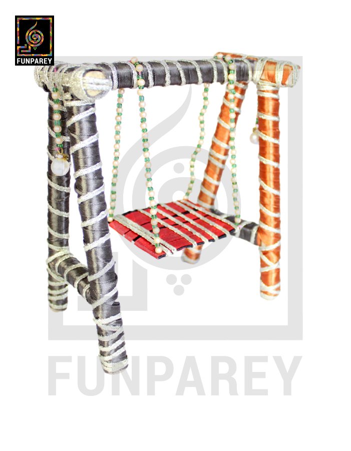 Wooden Multicolor Decorative Jhoola / Embroidered Miniature Swing