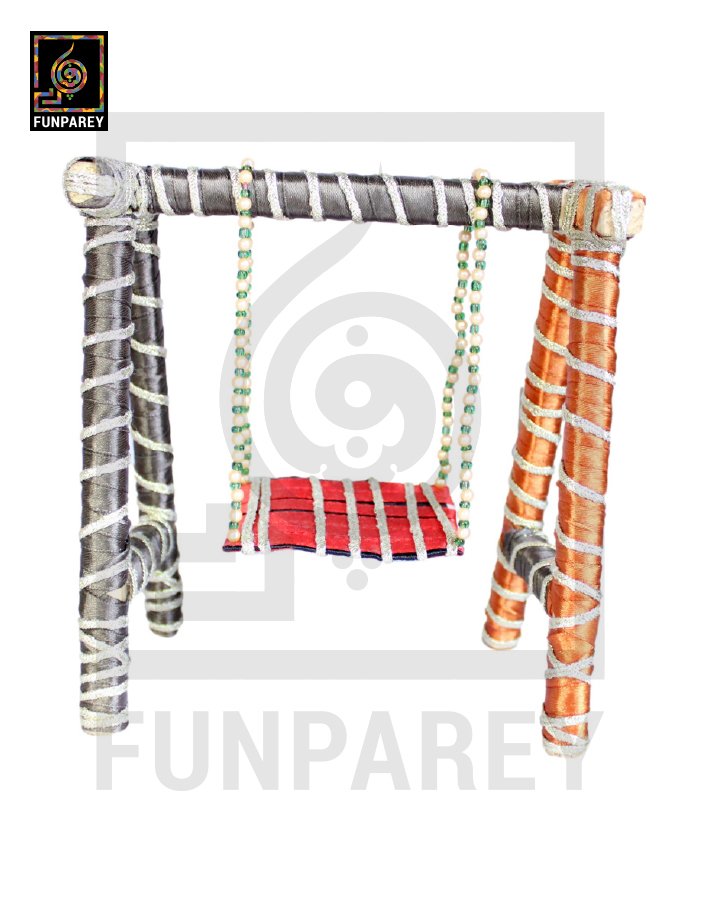 Wooden Multicolor Decorative Jhoola / Embroidered Miniature Swing