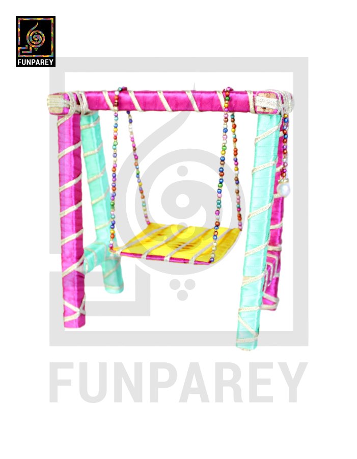 Wooden Multicolor Decorative Jhoola / Embroidered Miniature Swing