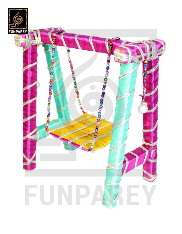Wooden Multicolor Decorative Jhoola / Embroidered Miniature Swing