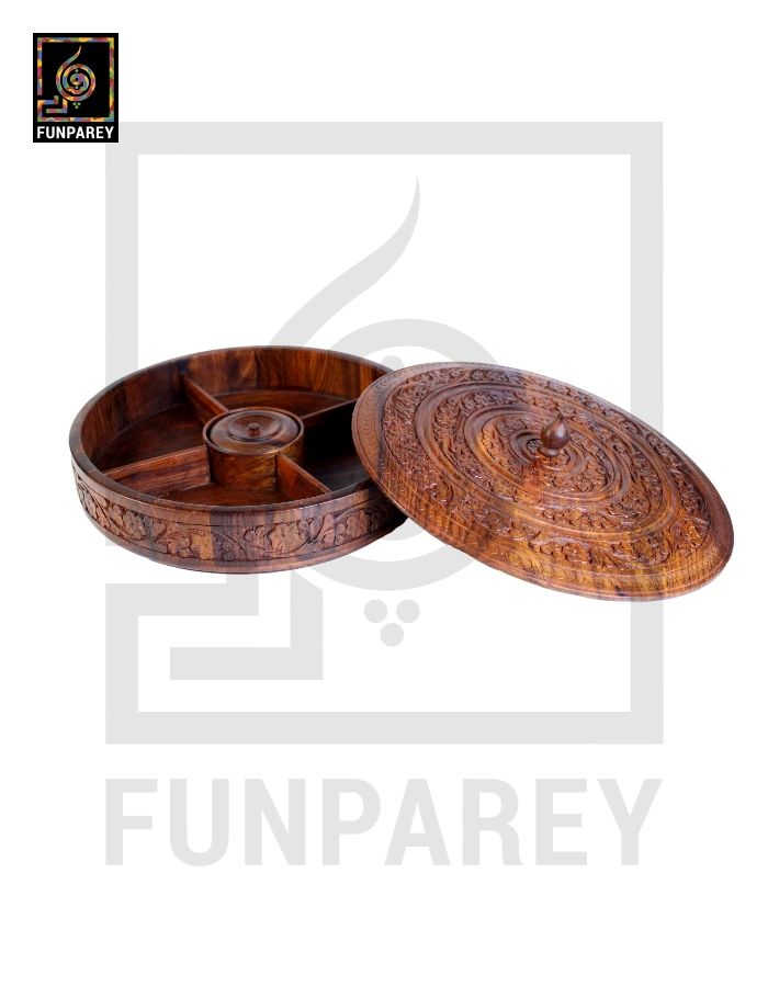 Premium Wooden Dry Fruit Bowl Slim with Carving Design