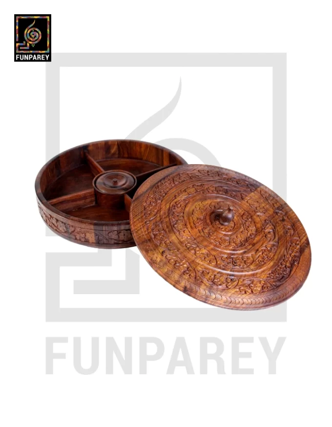 Premium Wooden Dry Fruit Bowl Slim with Carving Design