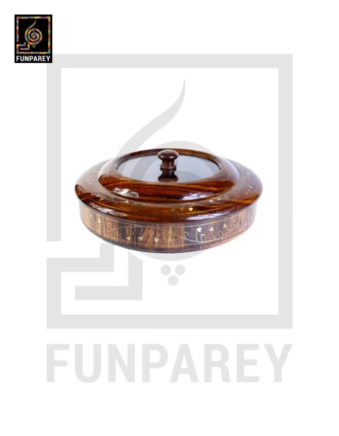 Premium Wooden Dry Fruit Bowl Slim with Brass Work