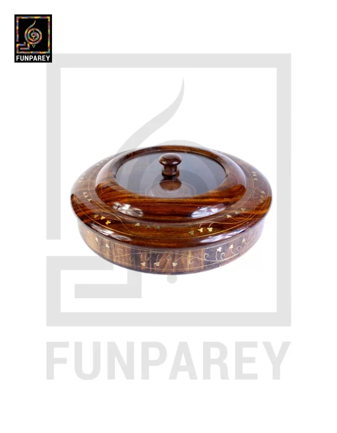 Premium Wooden Dry Fruit Bowl Slim with Brass Work