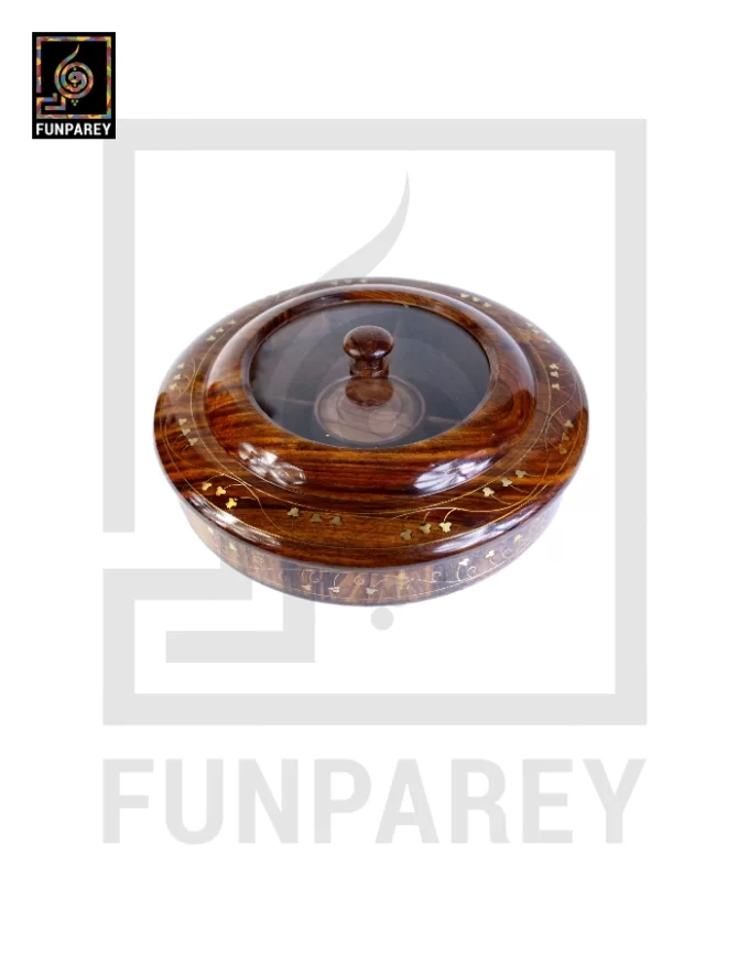 Premium Wooden Dry Fruit Bowl Slim with Brass Work