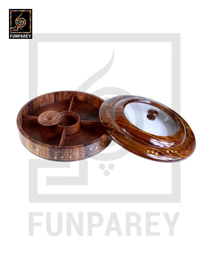 Premium Wooden Dry Fruit Bowl Slim with Brass Work