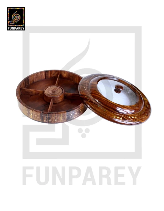 Premium Wooden Dry Fruit Bowl Slim with Brass Work