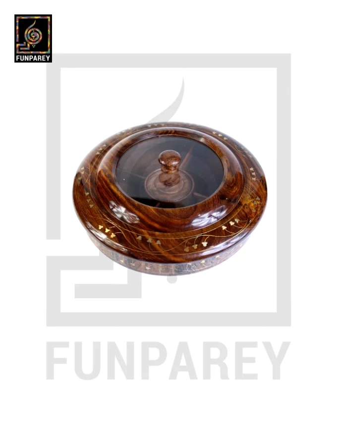 Premium Wooden Dry Fruit Bowl Slim with Brass Work