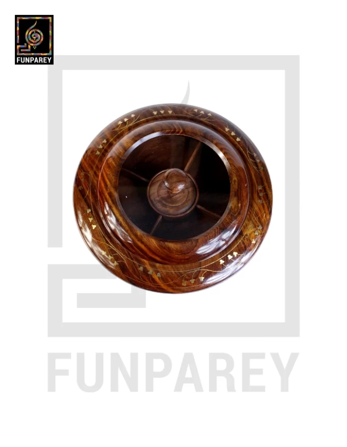 Premium Wooden Dry Fruit Bowl Slim with Brass Work