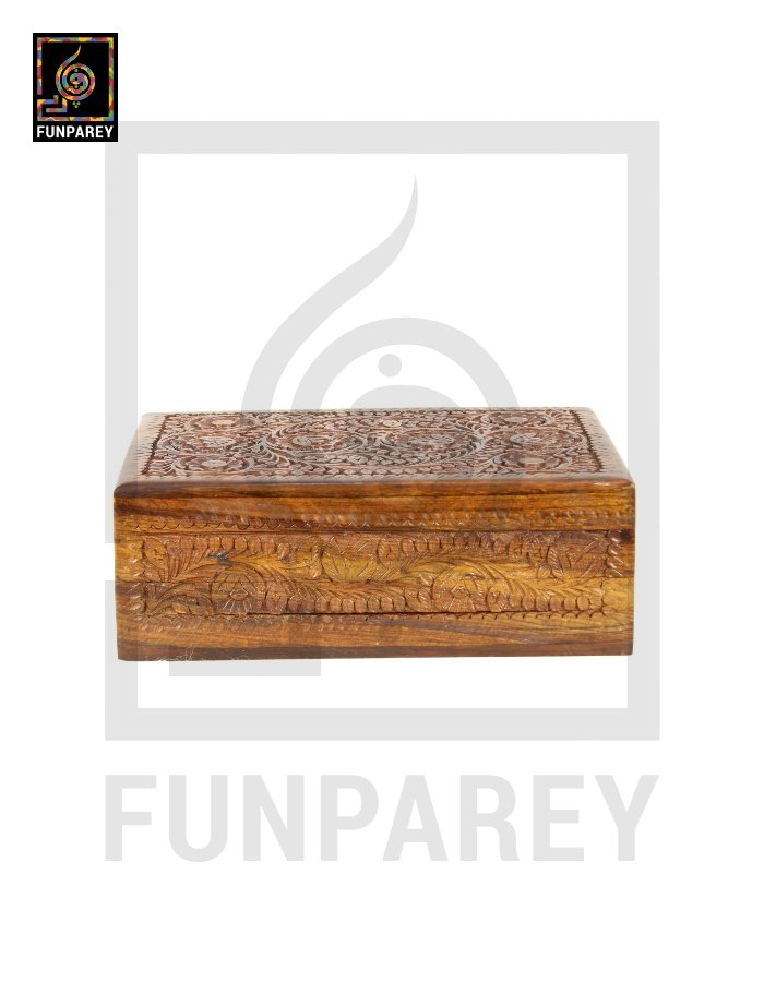Hand Carved Wooden Storage Box With Secret Lock 8/12