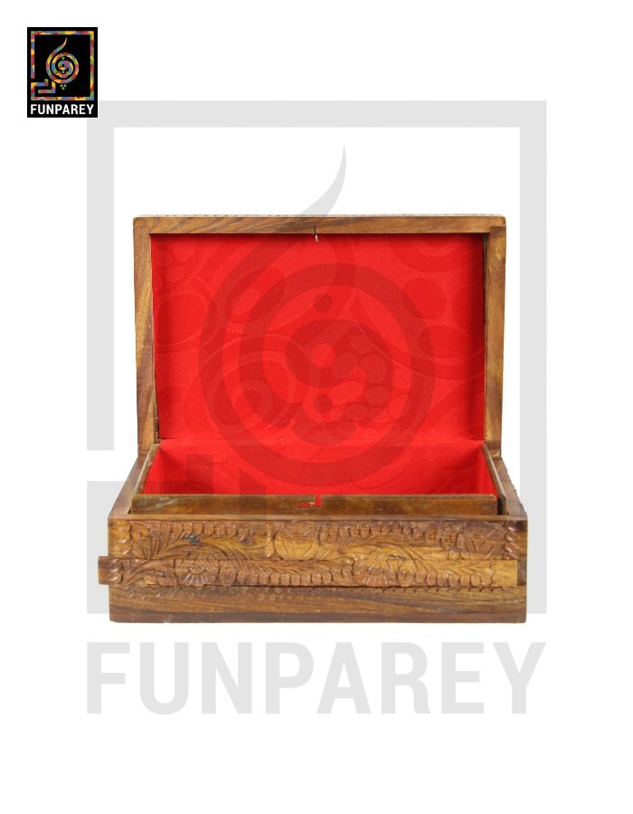 Hand Carved Wooden Storage Box With Secret Lock 8/12