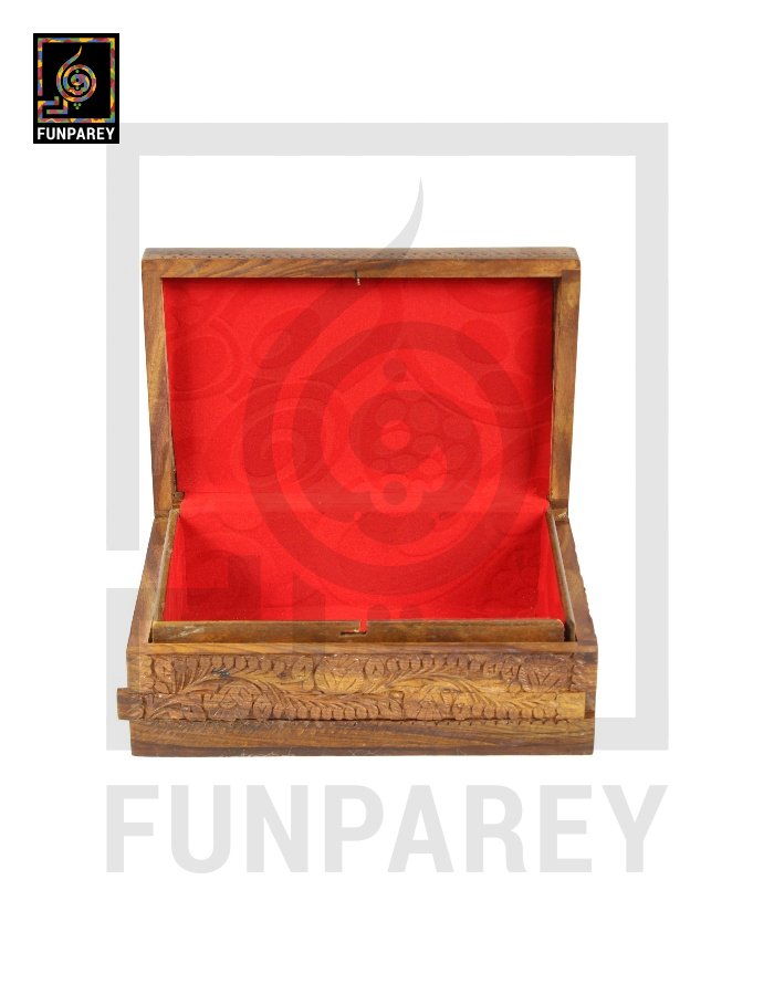 Hand Carved Wooden Storage Box With Secret Lock 8/12