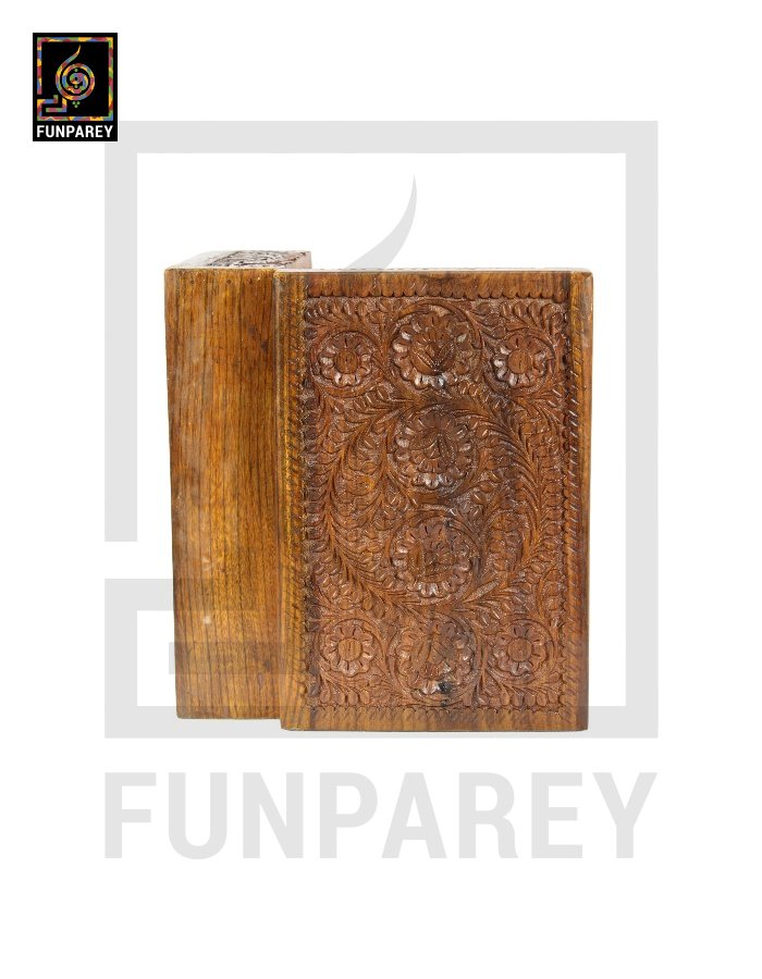 Hand Carved Wooden Storage Box With Secret Lock 8/12