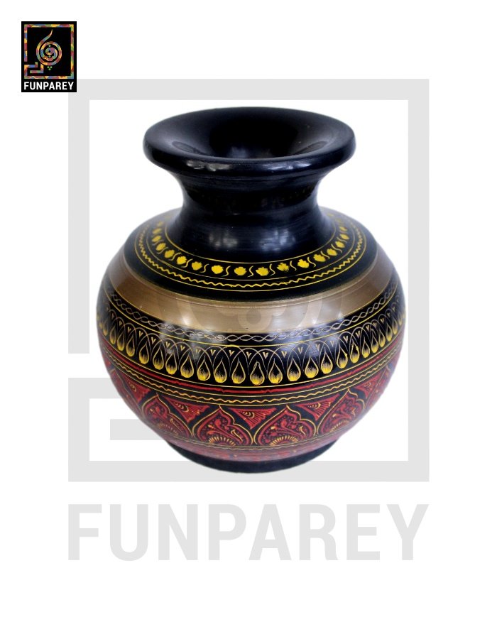 Wooden Vessel 7″ with Nakshi Art yellow