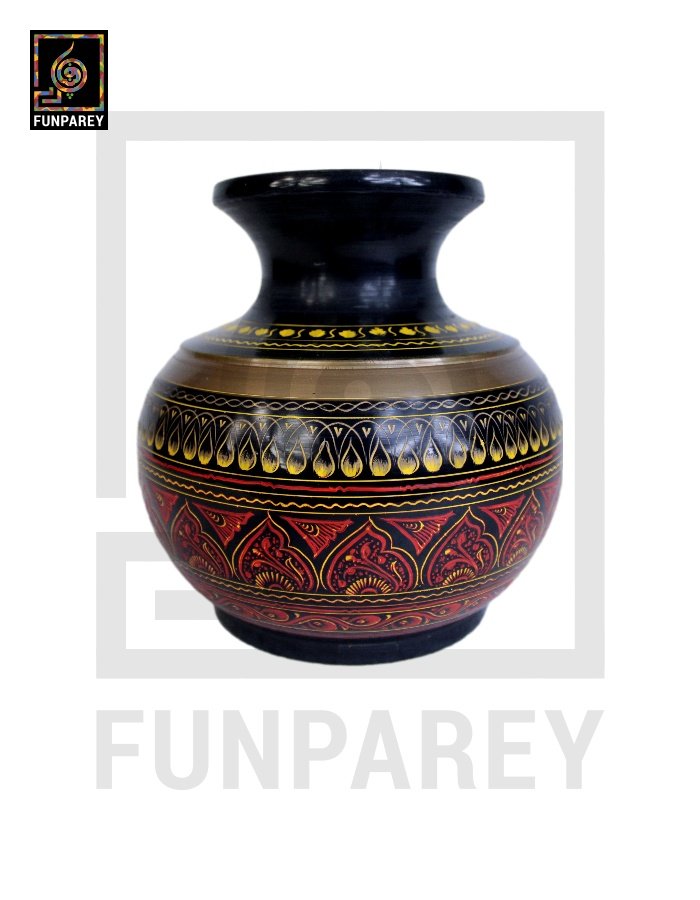 Wooden Vessel 7″ with Nakshi Art yellow