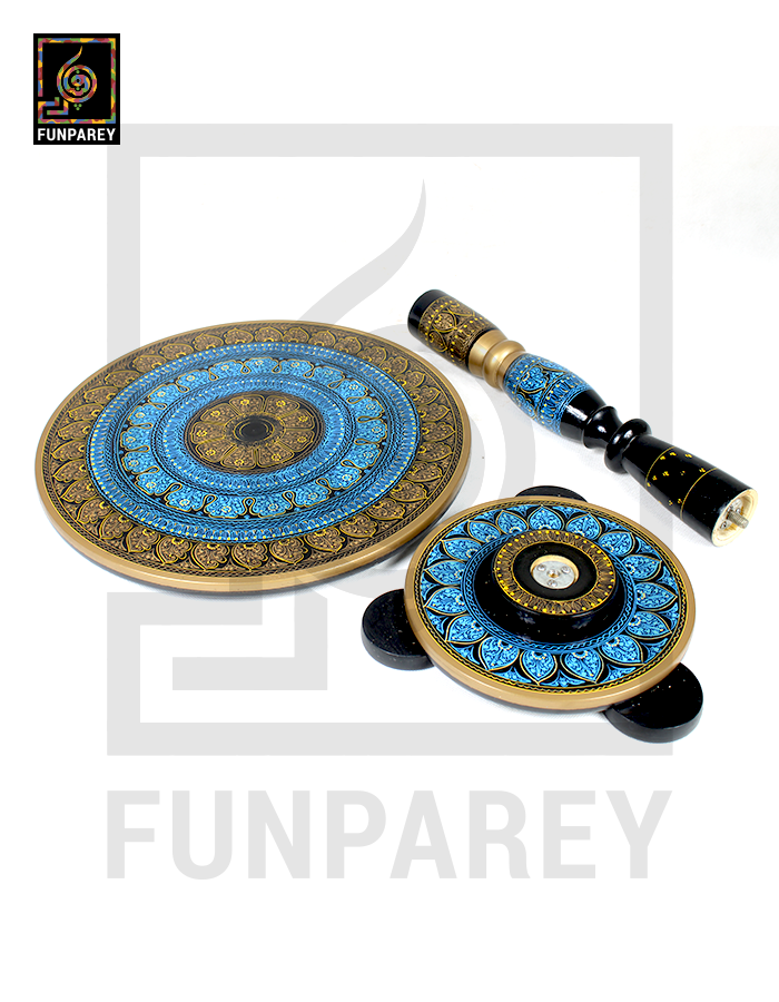 Wooden Table with Nakshi Art – 16″ Blue