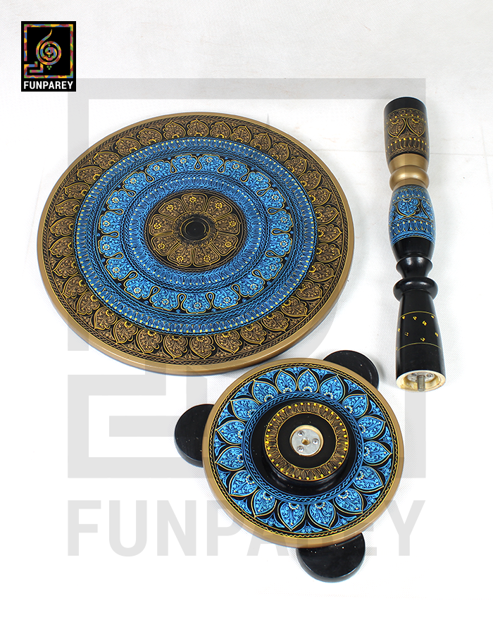 Wooden Table with Nakshi Art – 16″ Blue